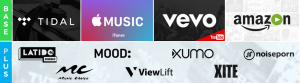 The logos of amazon, apple, google, and mtv.