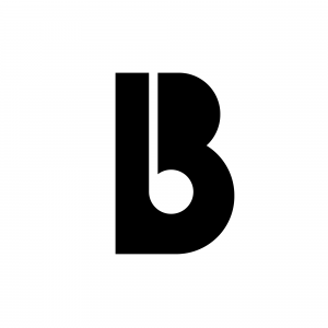 Black letter "B" on a white background, with the vertical bar extending straight down and the curves forming a minimalist, stylized design inspired by modern Royalty Advances branding.