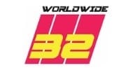 Logo featuring the word "WORLDWIDE" above three red diagonal stripes and the yellow number 32, inspired by music industry guides for a bold, dynamic look.