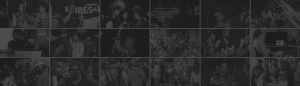 A collage of various candid indoor and outdoor scenes showing groups of people socializing, talking, performing, and attending Symphonic NEXT events.